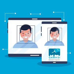 man face scan biometric digital technology vector illustration