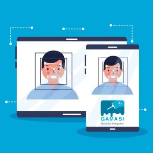 man face scan biometric digital technology vector illustration